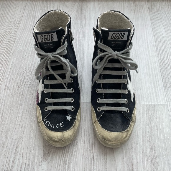 Golden Goose black graffiti high top sneakers size EU 37 made in Italy zip side - Picture 5 of 7